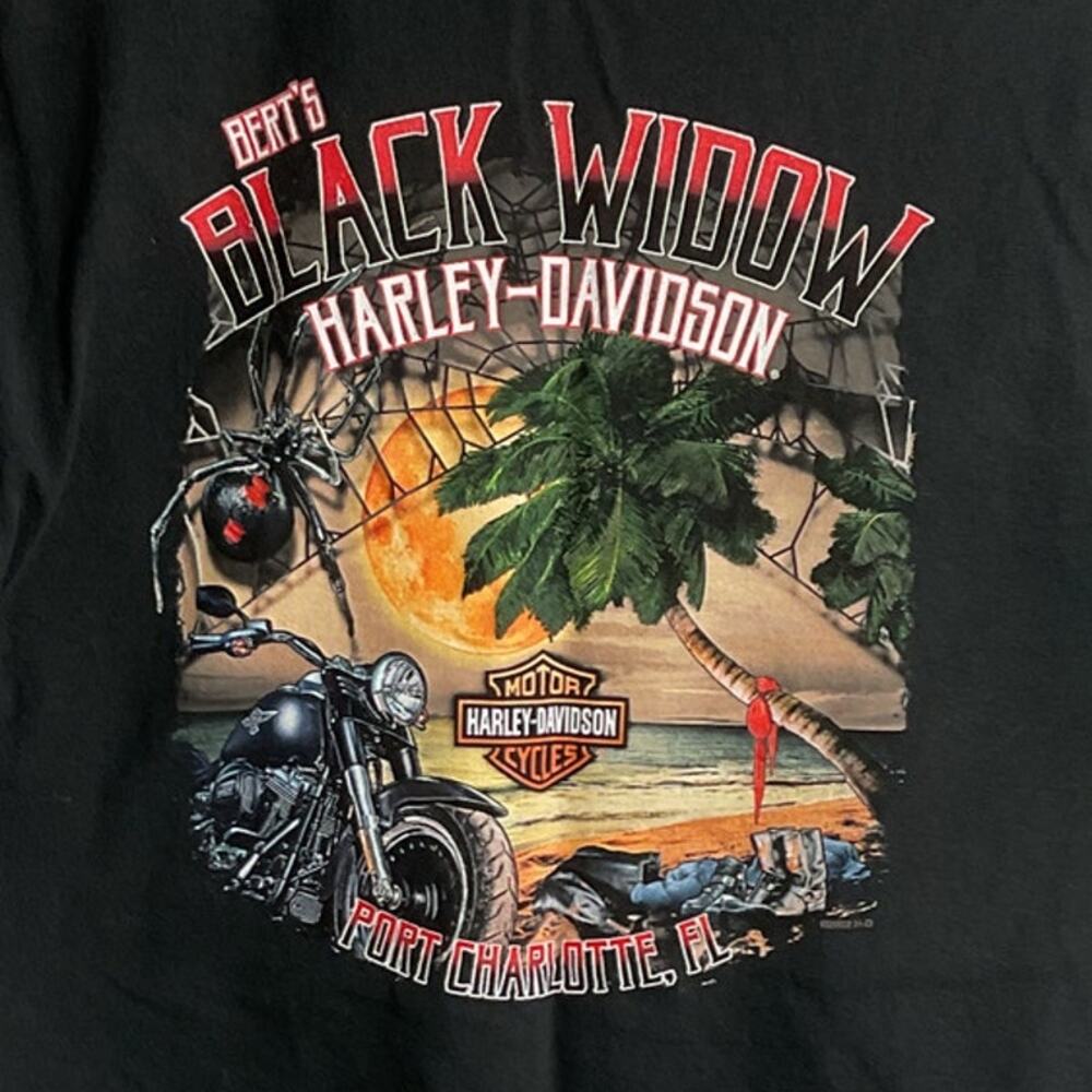 Harley Davidson Berts Black Widow Port Charlotte FL Mens M Black Tshirt